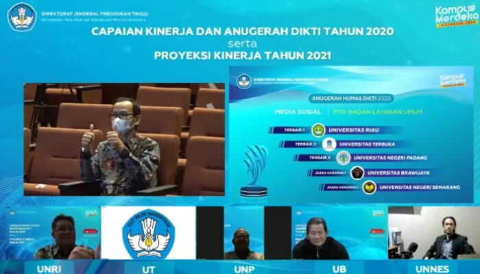 UNP Masuk Kategori Perguruan Tinggi Dengan Pengelolaan Media Sosial Terbaik Pada Anugerah Dikti 2020