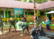Peduli Lingkungan, Personel TMMD Pesisir Selatan Goro Bersama Masyarakat di SDN 18 Lagan Mudiak